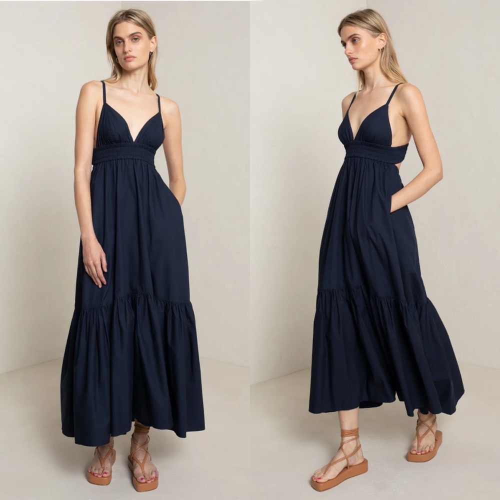 A.L.C. Navy Blue Spaghetti Strap Midi Dress